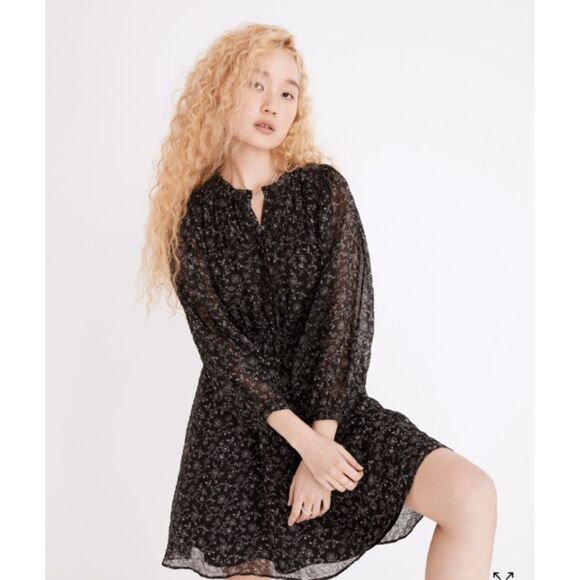 Madewell Ruffle-Neck Button-Front Mini Dress in Dotted Vines, Size S - Picture 3 of 9